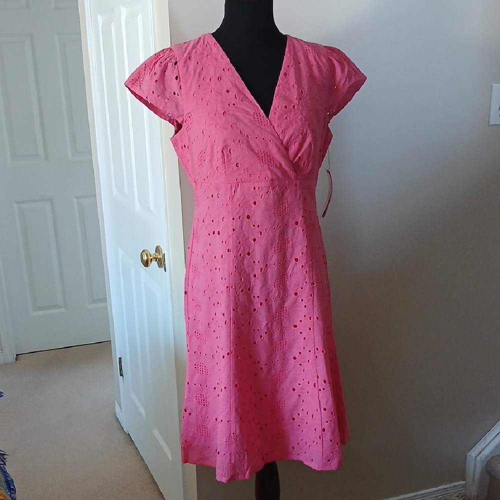 Maggy London Pink Eyelet Midi Dress